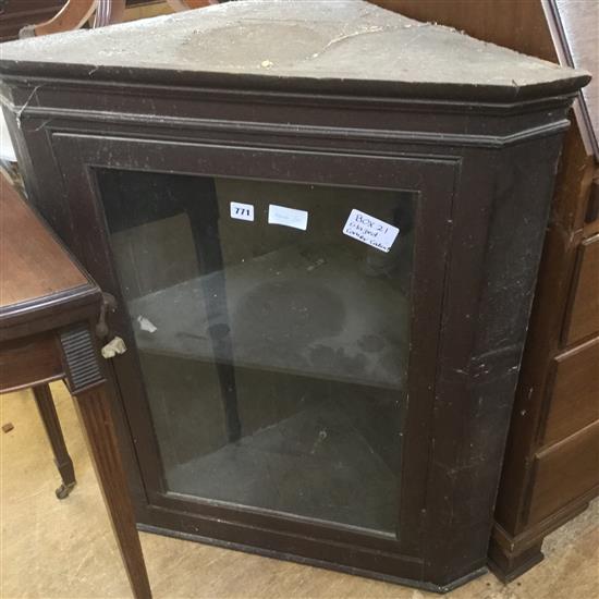 Glazed oak corner cabinet